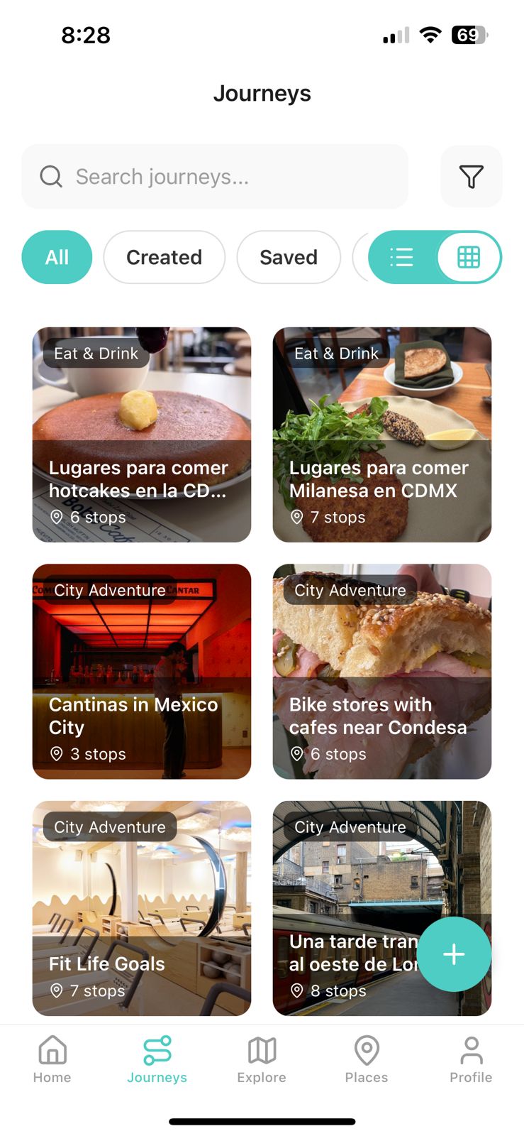 Home feed with trending journeys